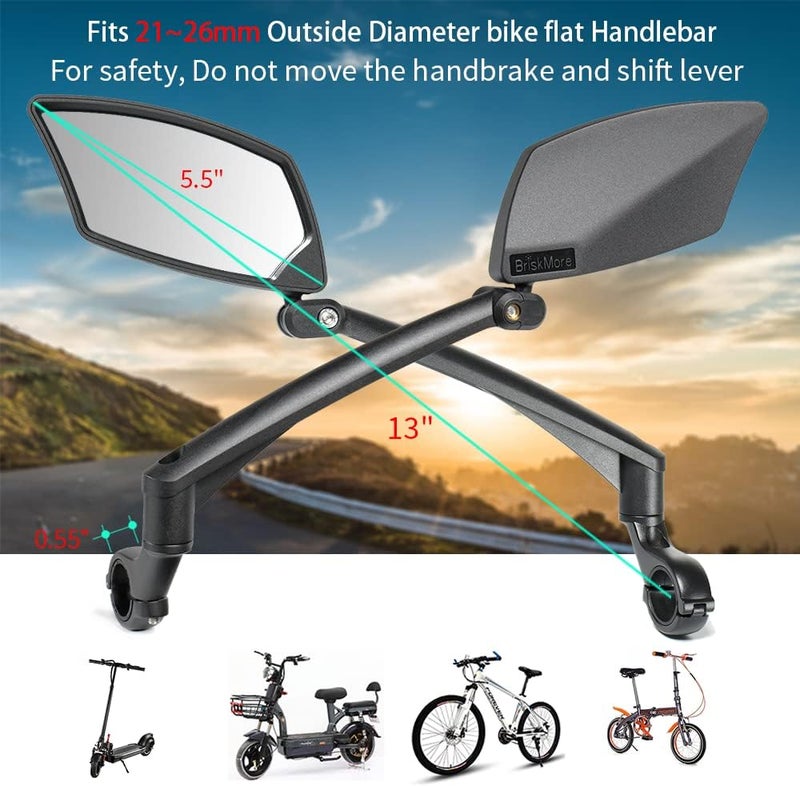 BriskMore Handlebar Bike Mirror, Scratch Resistant Glass Lens, Ajustable and Rotatable Safe Rearview Bicycle Mirror - Image 2